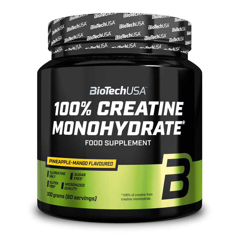 BioTechUSA 100% Creatine Monohydrate | Pharmaceutical-Grade Creatine | Micronized | Vegan | Glutenfree, 300 g, Pineapple-Mango