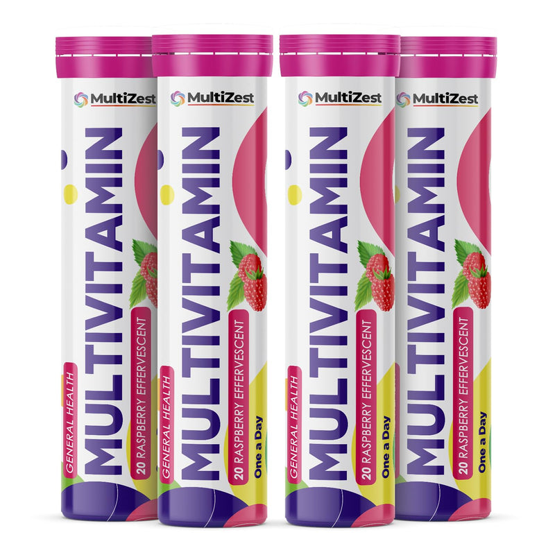 Multivitamin Effervescent| Raspberry Flavour|20 Tablets x 4| MultiZest Brand 20 count (Pack of 4)