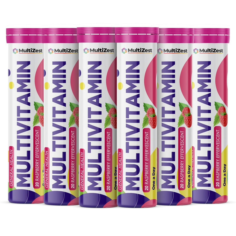 Multivitamin Effervescent| Raspberry Flavour|20 Tablets x 6| MultiZest Brand 20 count (Pack of 6)