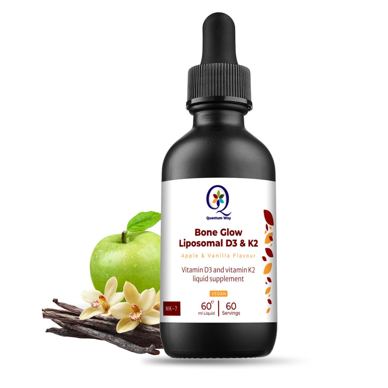 QW Liposomal Vitamin D3 K2 Liquid Drops | 4000 IU Vegan Vitamin D + MK-7 100µg | Bone Glow Formula with Easy Liposomal Delivery | UK Made | 60ml | Apple & Vanilla