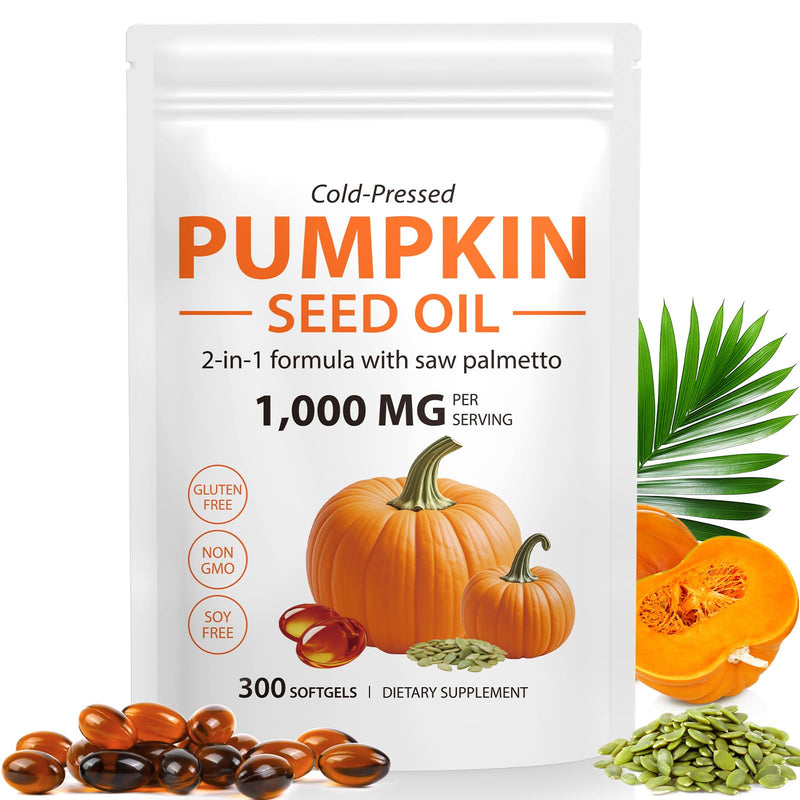 Pumpkin Seed Oil Capsules 1000mg, 300 Softgels Pumpkins Seed Oil for Hair Growth & Bladder Support, Cold Pressed| Non-GMO | Gluten Free 300 count (Pack of 1)