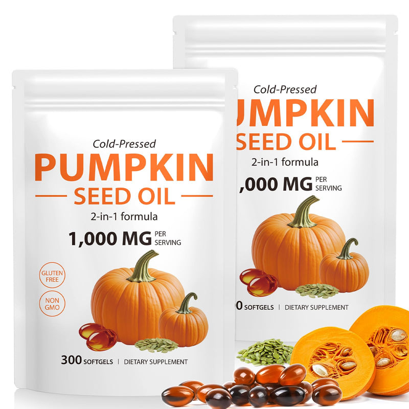 Pumpkin Seed Oil Capsules 1000mg, 300 Softgels Pumpkins Seed Oil for Hair Growth & Bladder Support, Cold Pressed| Non-GMO | Gluten Free-2PCS 300 count (Pack of 2)