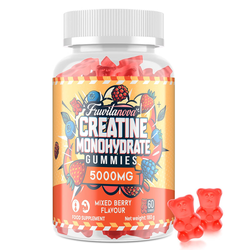 Creatine Monohydrate Gummies - 5000mg per Serving, Fruit Flavor Soft Chews with Taurine & Black Pepper for Muscle & Strength, 60 Count (60 Count (Pack of 1)) 60 count (Pack of 1)