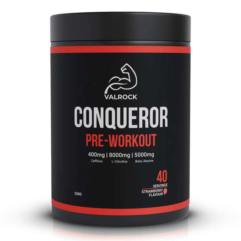 Conqueror High Stim Pre-Workout Powder (520g) - Caffiene, L-Citrulline, Beta-Alanine | Energy & Endurance Support - Strawberry Flavour (40 Servings)