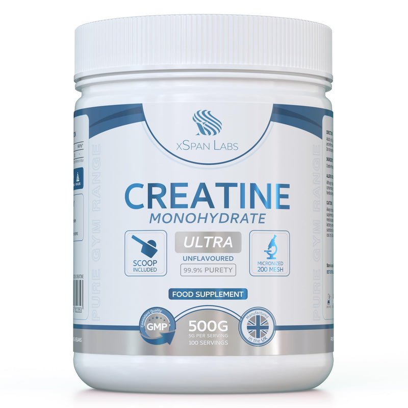 Creatine Monohydrate Powder 500g – Ultra Micronized 200 Mesh for Superior Absorption - Pure, Unflavoured Creatine Mono Powder - Vegan-Friendly & UK Made - 100 Servings of 5g