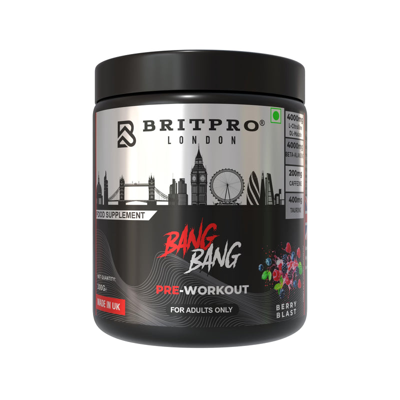 Bang Bang Pre-Workout, 300g - Berry Blast Flavour - High-Intensity Pre Workout, Focus & Endurance, Muscle Pump - Clean Energy, No Crash - Made in the UK