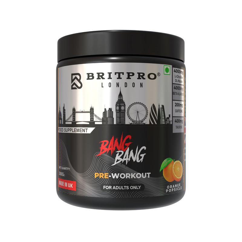 Bang Bang Pre-Workout, 300g - Orange Popsicle Flavour - High-Intensity Pre Workout, Focus & Endurance, Muscle Pump - Clean Energy, No Crash - Made in the UK