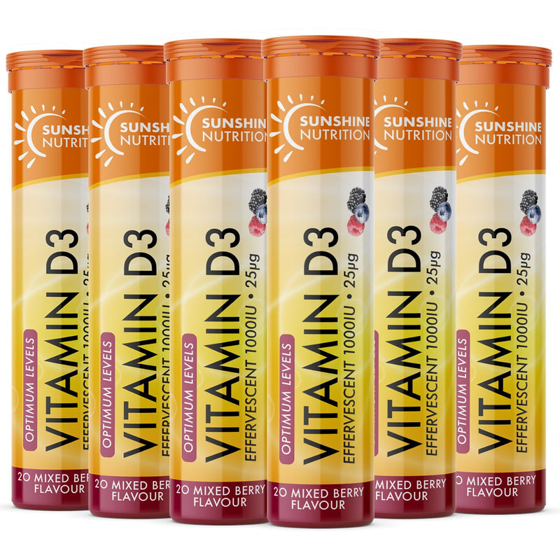 Vitamin D Effervescent 1000IU| Mixed Berry Flavour|20 Tablets x 6| Sunshine Nutrition Mixedberry 20 ( Pack of 6)