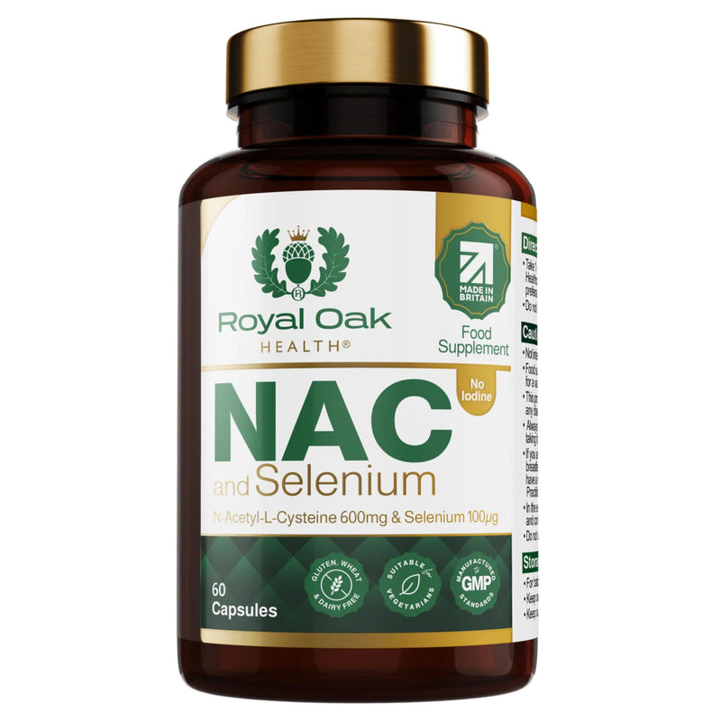 NAC 600mg + Selenium 200µg | N-Acetyl L-Cysteine with L-Selenomethionine | High Strength Premium Form | Iodine Free | 60 Capsules | Vegan | UK Made NAC with Selenium