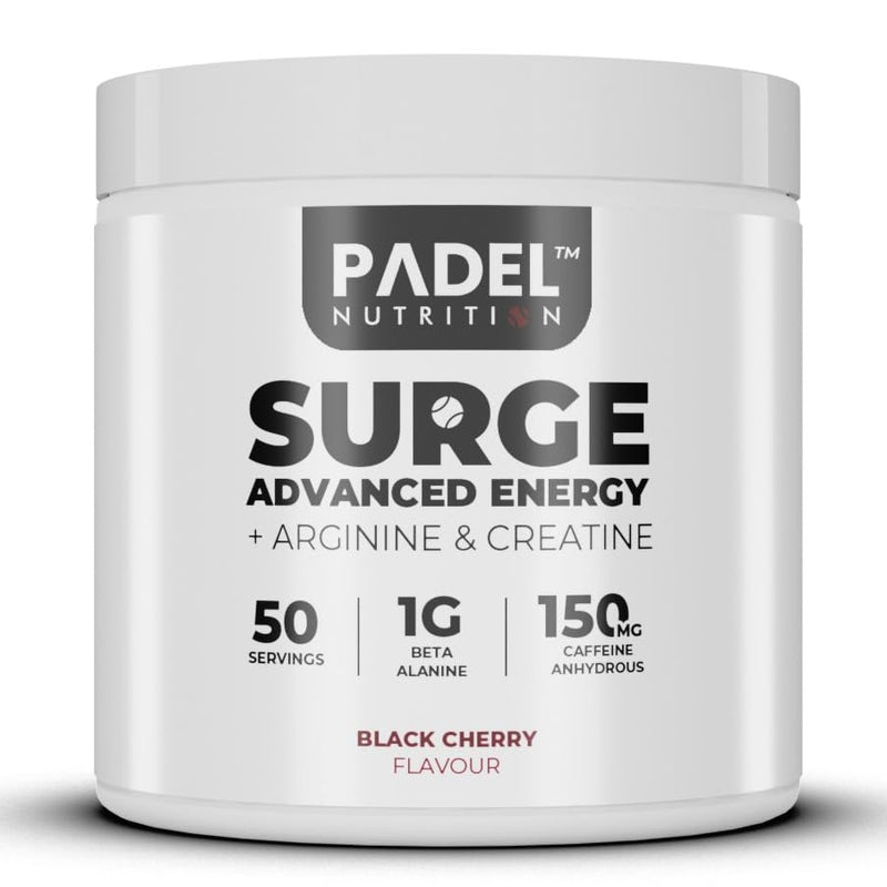 Energy Supplement for Padel Tennis - 50 Servings | Pre-Match Fuel for Tennis Players with Creatine, Caffeine & Arginine | Explosive Energy, Muscle Endurance & Mental Focus by Padel Nutrition Black Cherry