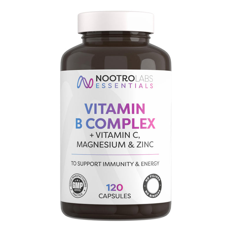 Nootro Essentials Vitamin B Complex with Vitamin C, Magnesium and Zinc, High Strength Vitamin B Supplement for Energy Metabolism and Immune Support, (60 Servings, 2 Month Supply)