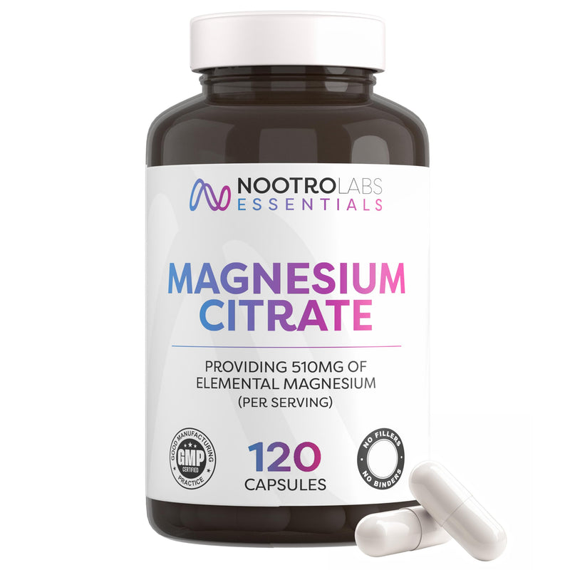 Nootro Labs Magnesium Citrate Supplement, High Strength 510mg Elemental Magnesium, Bioavailable Form to Support Energy, Muscles, Nervous System & Wellbeing, Vegan (60 Servings, 2 Month Supply)
