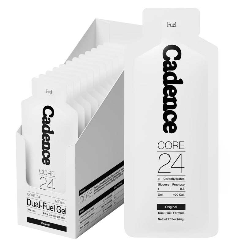 Cadence Core Energy Gels for Running Endurance - 24g Carbohydrates Per Serving with Electrolytes for Hydration - Dual Fuel Formula, Stomach Friendly - for Long Distance Sport, Cycling - 12 Pack