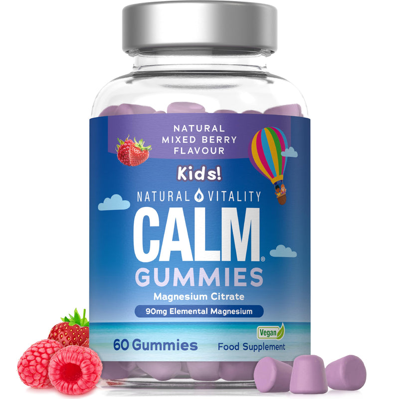 Kids Magnesium Gummies | 2-Month Supply | Calm Magnesium Citrate Supplement | 90mg of Elemental Magnesium | Vegan | Natural Mixed Berry Flavour | 60 Count | Natural Vitality