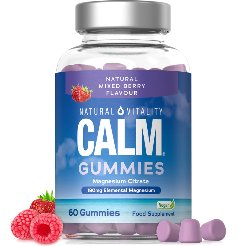 Magnesium Citrate Gummies 1600mg | 180mg of Elemental Magnesium | High Strength Calm Magnesium Supplement for Women & Men | Vegan | Natural Mixed Berry Flavour | 60 Count | Natural Vitality