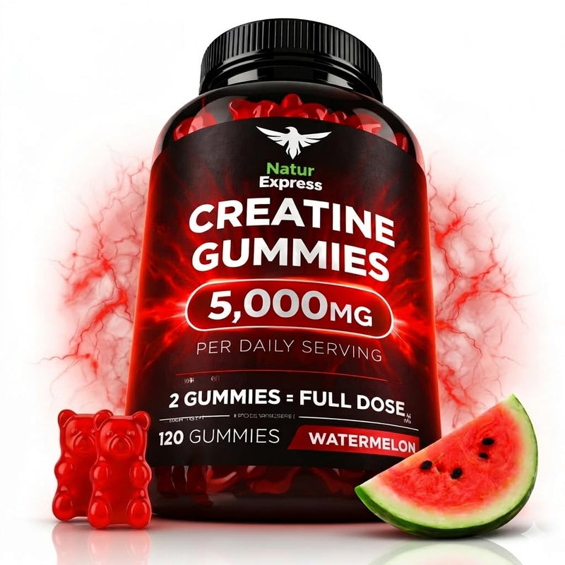 Creatine Monohydrate Gummies 5000mg – Watermelon Flavour High Strength Pre-Workout Creatine for Strength, Energy & Muscle Performance – 120 Vegan Gummies, 2 Month Supply