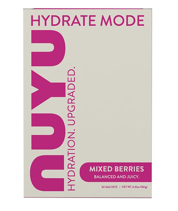 NUYU Hydrate Mode Electrolyte Powder | Mixed Berry 30 Sachets | Zero Sugar Hydration Drink with Vitamin C Magnesium Zinc | Daily Energy Hydration Vegan UK Made