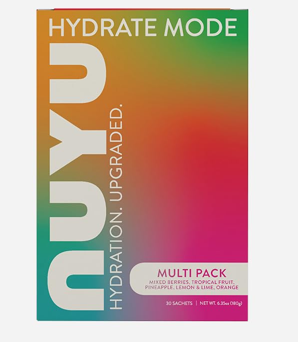 NUYU Hydrate Mode Electrolyte Powder | Mixed Pack 30 Sachets | Zero Sugar Hydration Drink with Vitamin C Magnesium Zinc | Daily Energy Hydration Vegan UK Made
