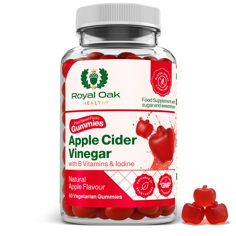 Apple Cider Vinegar 1,000mg ACV Gummies with Vitamin B6, B12, Folic Acid & Iodine | Energy & Metabolism Support | UK Made by Royal Oak Health Apple Cider Gummies