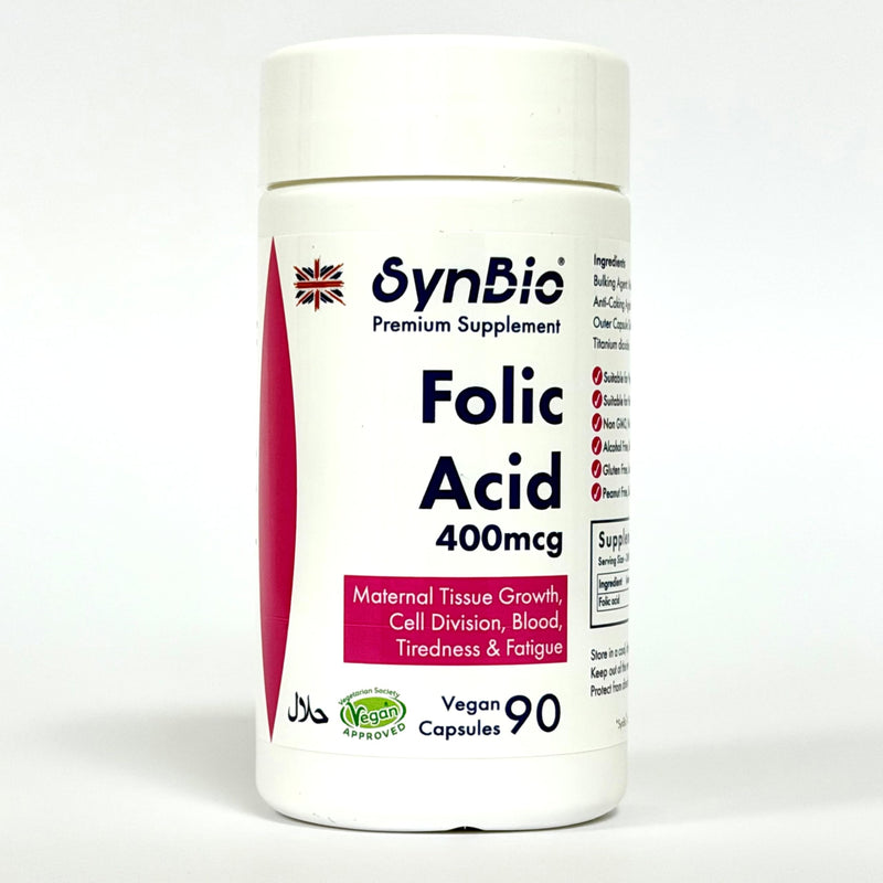 Premium - Folic Acid 400mcg | 90 Capsules | Maternal Tissue Growth | Vegan Certified | Free from Nuts, SOYA, Dairy, Yeast | Made in The UK