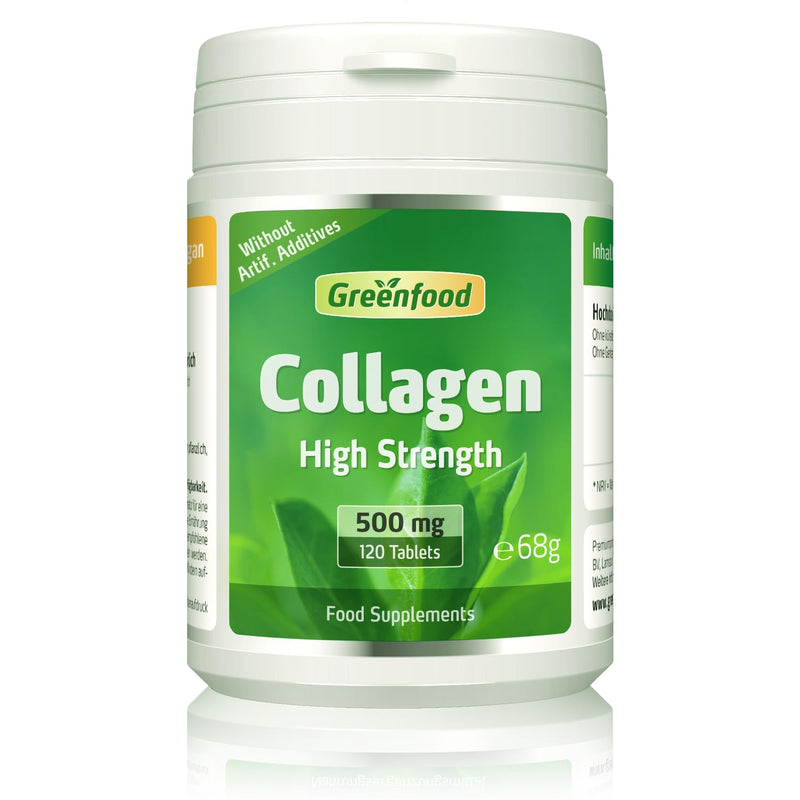 Greenfood Collagen, 500 mg, high dose, 120 Tablets - Natural Collagen hydrolysate. Without Artificial additives, Without Genetic Engineering.