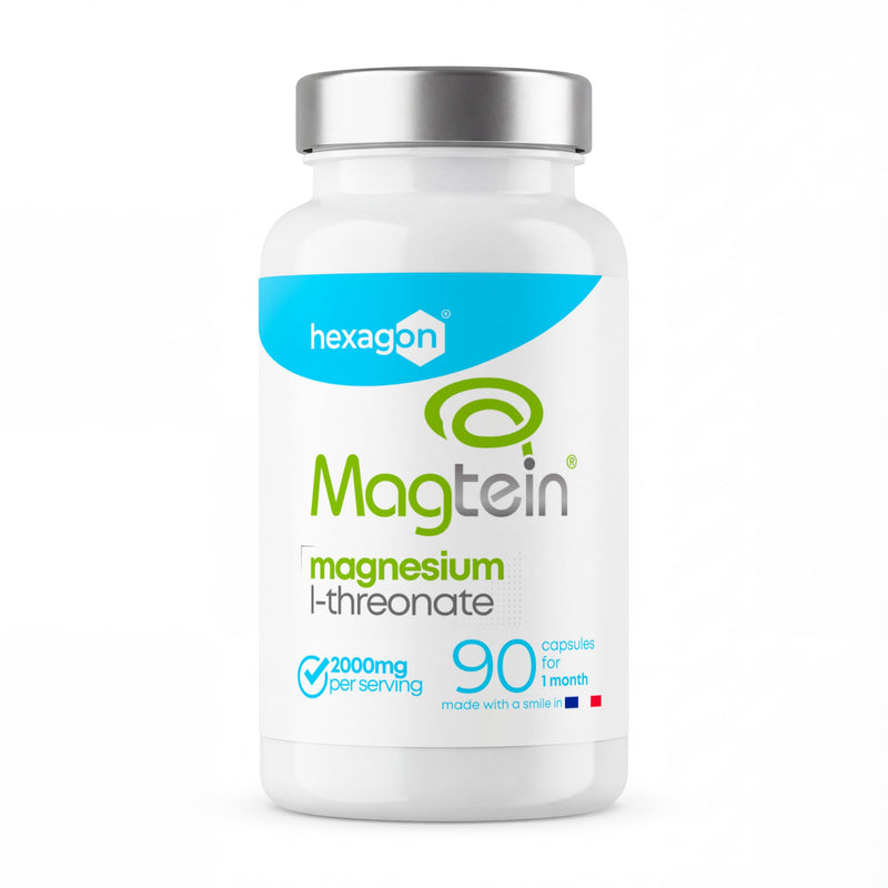 Magnesium L-Threonate Magtein® 2000mg - Memory, Mental Clarity, Restorative Sleep - Optimal Cerebral Assimilation - Patented Form from MIT - 90 Vegan Capsules - +1 Month Cure - Hexagon