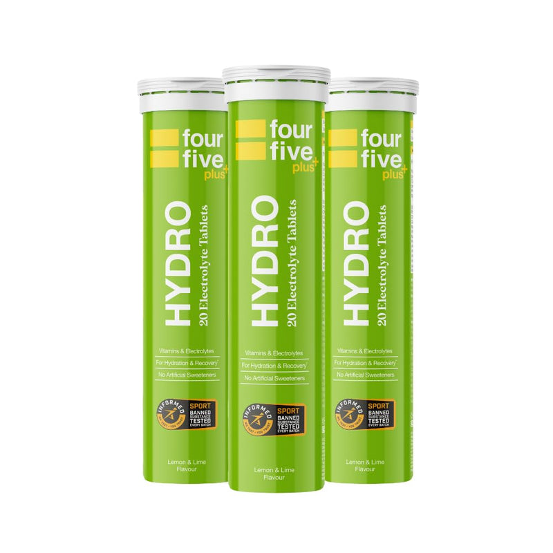 fourfive Hydration Tablets (Lemon&Lime) Low Calorie Vitamin Electrolytes, Vegan, Magnesium & Calcium, Sports Hydration - 3x20 Effervescent Tablets