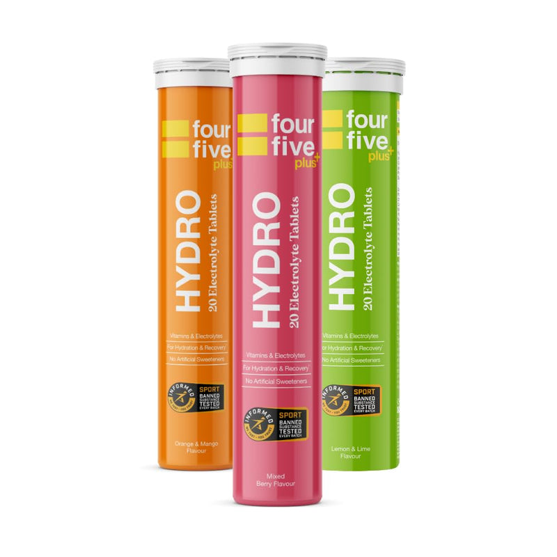 fourfive Hydration Tablets (Starter Pack) Low Calorie Vitamin Electrolytes, Vegan, Magnesium & Calcium, Sports Hydration - 3x20 Effervescent Tablets