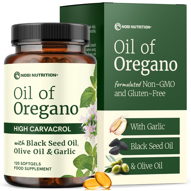 Oil of Oregano with Black Seed Oil Softgels | High Carvacrol | Wellness Support with Traditional Herbal Botanical Blend & Garlic Extract | Third-Party Tested & Non-GMO | 120 Oregano Oil Capsules