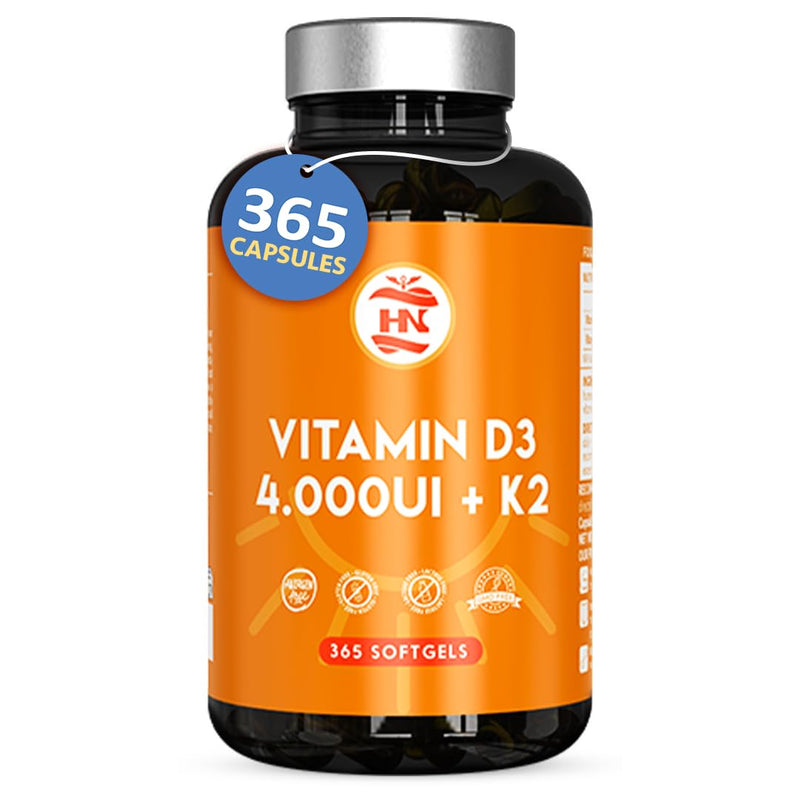Vitamin D 365 Capsules - Vitamin D3 K2 Capsules – High-Strength Vitamin D3 4000 IU – Supports Immune System and Bone Health