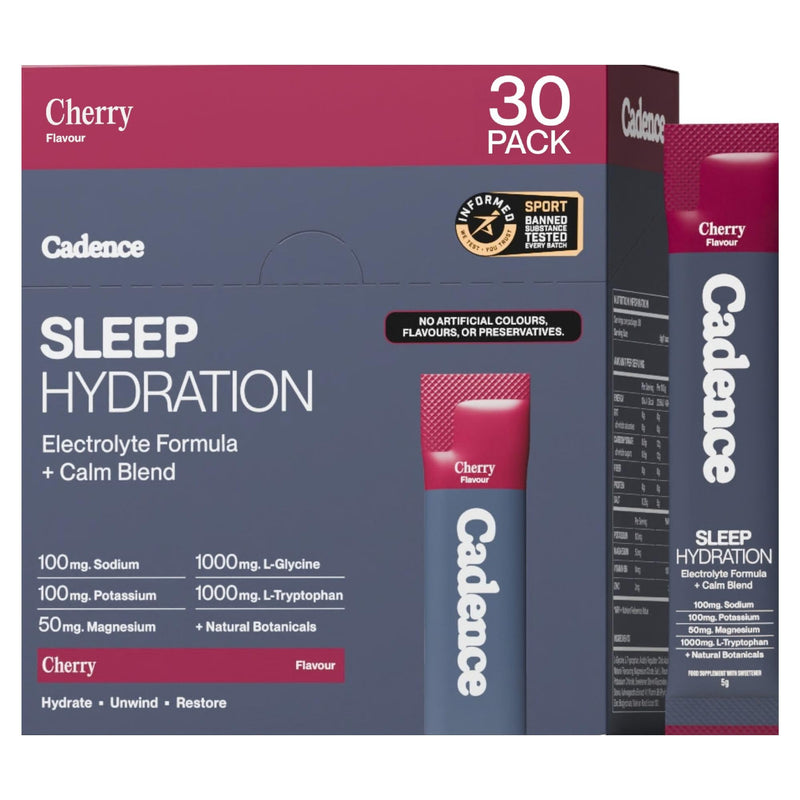 Cadence Sleep Electrolyte Hydration Sachets - Overnight Electrolyte Blend & 8 Natural Sleep Ingredients - Vegan, Keto - Nighttime Rehydration & Sleep Aid Formula - Cherry - 30 Sachets