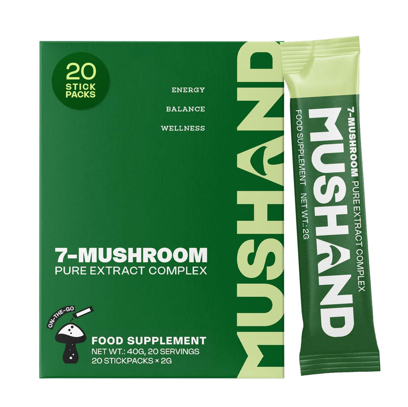 7 Mushroom Extract Blend 20 Sachet Pack | for Body Balance, Focus & Calm | Easy to Mix into Coffee & Drinks | No Scoop, No Mess | Vegan | 20 x 2g