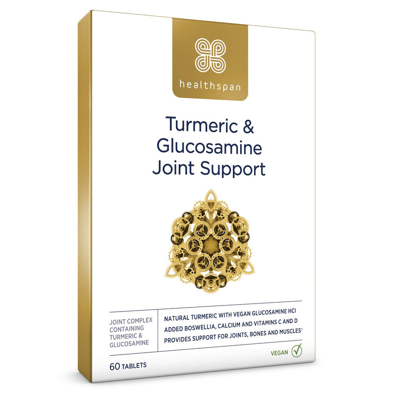 Healthspan Turmeric & Glucosamine Joint Support | 60 Tablets | Joint & Bone Health | Added Vitamin C, Vitamin D3 & Calcium | 30mg Boswellia Serrata Extract | Sustainably Source | Vegan