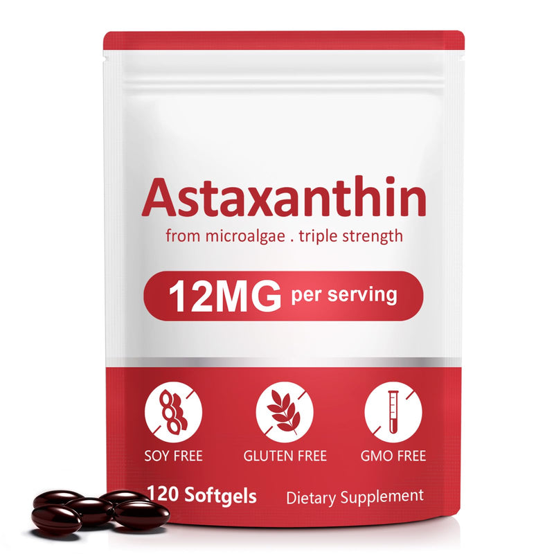 Astaxanthin 12mg, 120 Softgels Premium Astaxanthin Antioxidant Supplements, Support Eye, Joint, Immune & Skin Health, Naturally Sourced from Haematococcus Pluvialis Algae, Non-GMO & No Gluten (1) 1