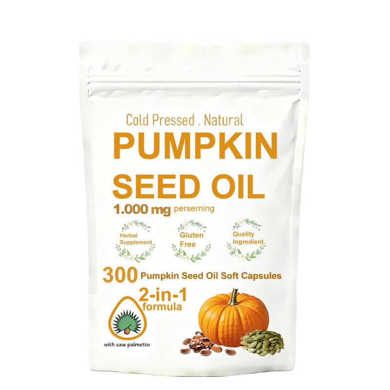 300 Pumpkin Seed Oil Soft Capsules - Cold Pressed Lock Nutrition, 2-in-1 Formula Contains Unsaturated Fatty Acids, Added Pumpkin Seed Extract, Beneficial for Health, Non GMO, Gluten Free.
