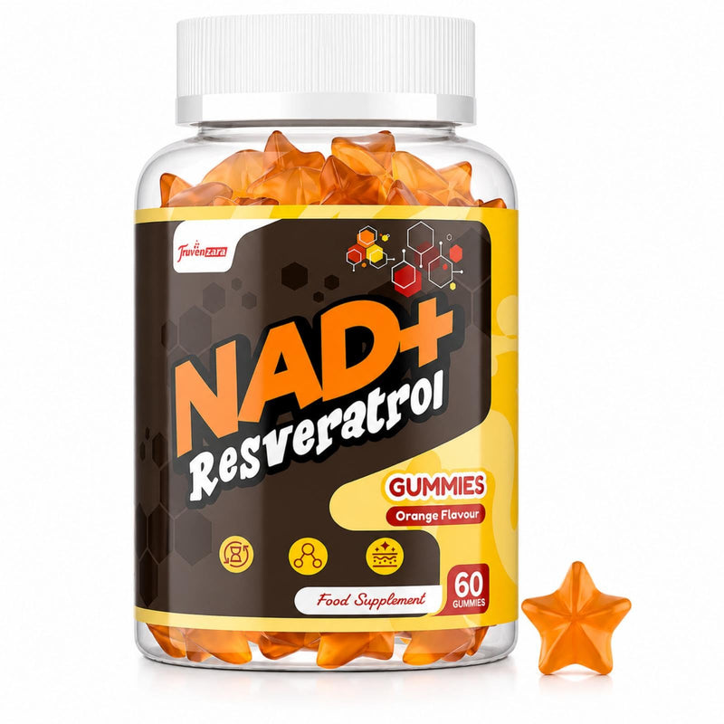NAD+ Resveratrol Gummies 1310mg, High Absorption Formula with TMG, Hydrolysed Marine Collagen & Black Pepper Extract, NAD+ Supplement for Energy & Anti-Aging, Orange Flavour, 60 Gummies 60 count (Pack of 1)