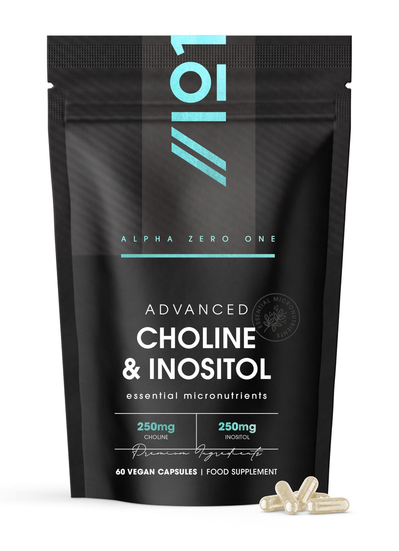 Choline & Inositol 250/250mg – 60 Vegan Capsules – Supports Metabolising Nutrients - Improves Transport of Fat for a Clear Liver – by Alpha01