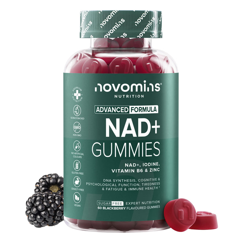 NAD+ Gummies – Nicotinamide, Iodine, Vitamin B6 & Zinc – NAD Supplement Supports DNA Synthesis, Cognitive Function & Energy Metabolism – Vegan, Sugar-Free – 60 Count – Novomins