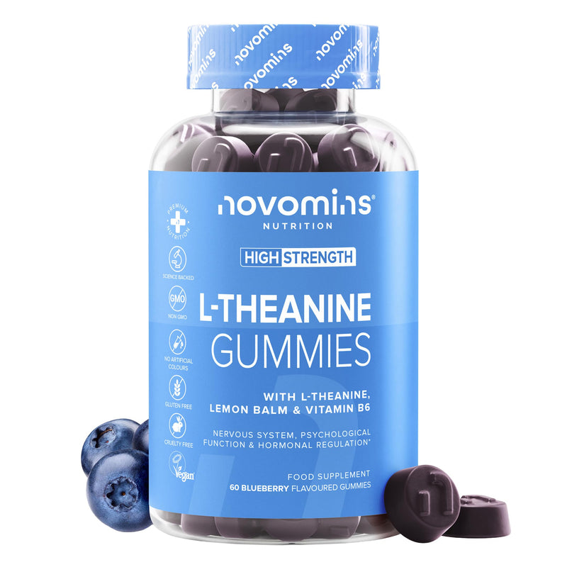 L Theanine Gummies - 200 mg L-Theanine Supplement with Lemon Balm & Vitamin B6 - Supports Nervous System & Hormonal Function - Vegan, Halal - 60 Count - Novomins