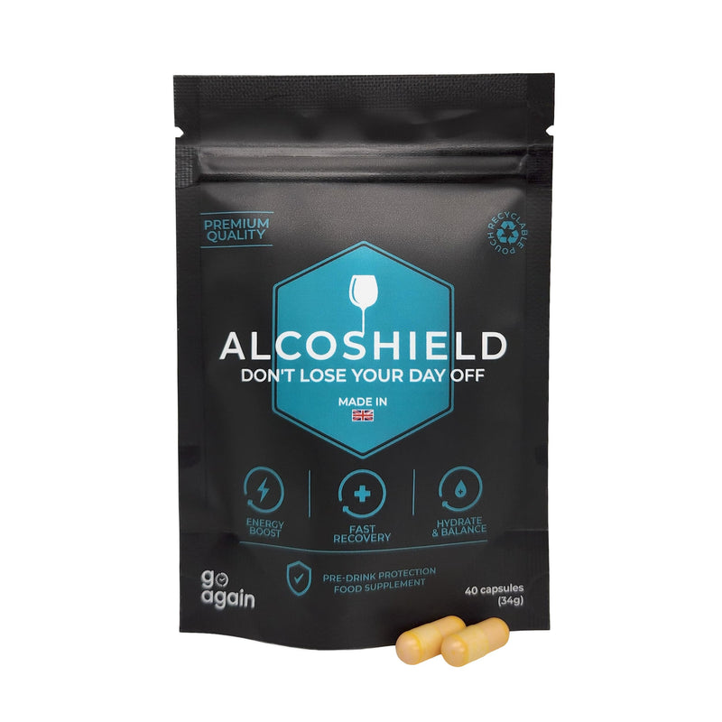 Alcoshield Pre Drink Antioxidant and Vitamin Support Capsules with Turmeric Vitamin C B Complex and Electrolytes for Social Evenings 40 Capsules Made in UK