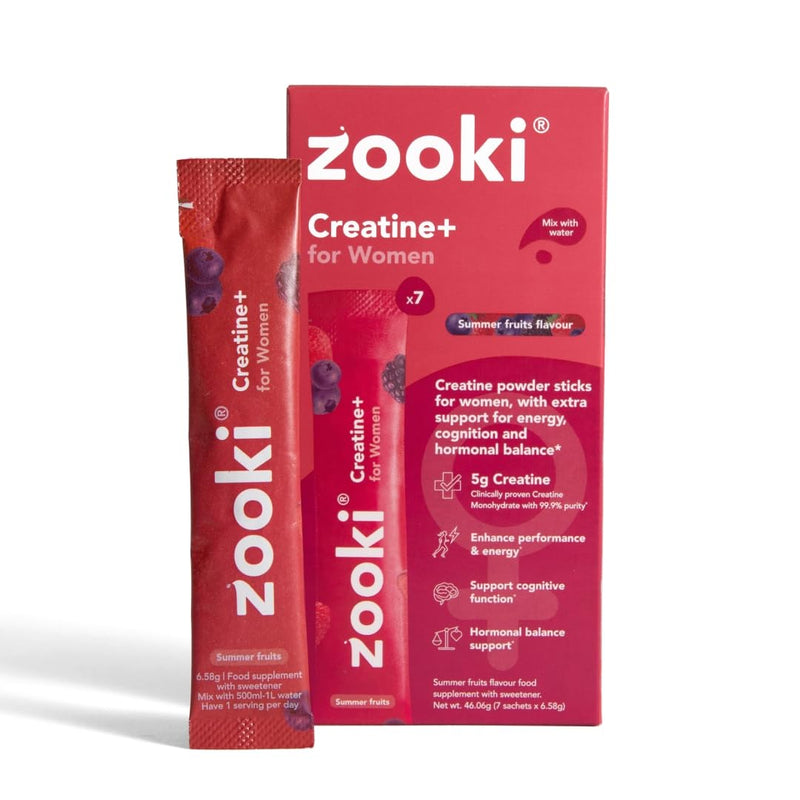 Zooki Creatine+ for Women – Summer Fruits Flavour Creatine Monohydrate Powder with Vitamin B6, Vitamin B12 & Zinc, Micronised Powder, Easy Dissolve Creatine Monohydrate (7 Servings) Pack of 7