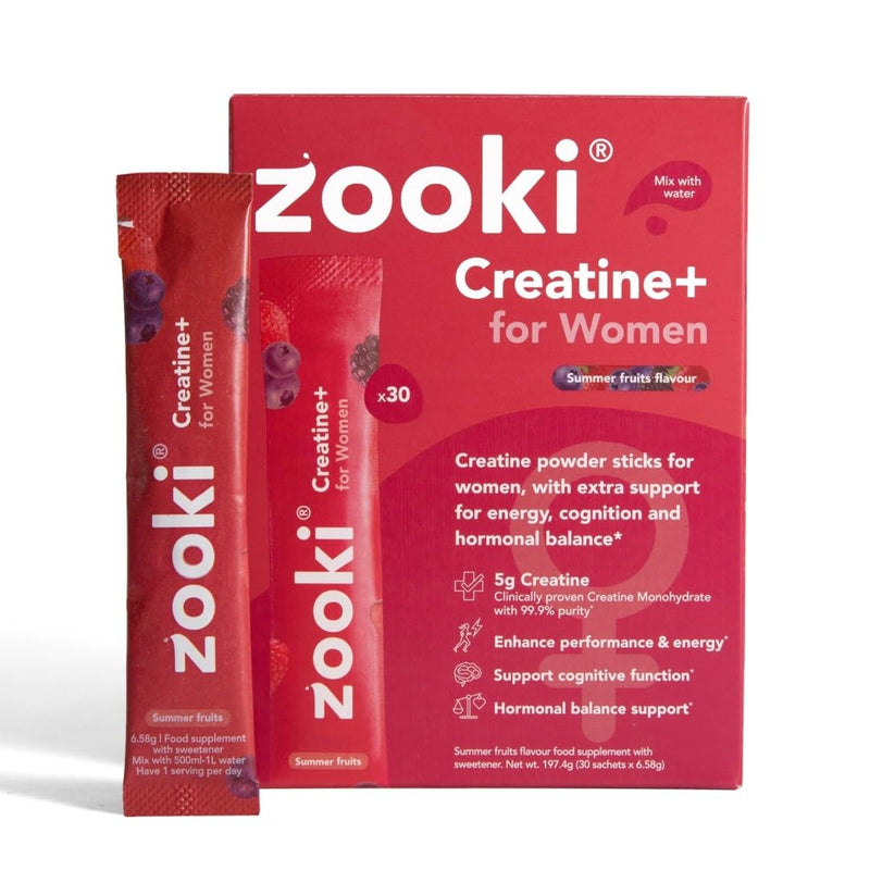 Zooki Creatine+ for Women – Summer Fruits Flavour Creatine Monohydrate Powder with Vitamin B6, Vitamin B12 & Zinc, Micronised Powder, Easy Dissolve Creatine Monohydrate (30 Servings) Pack of 30