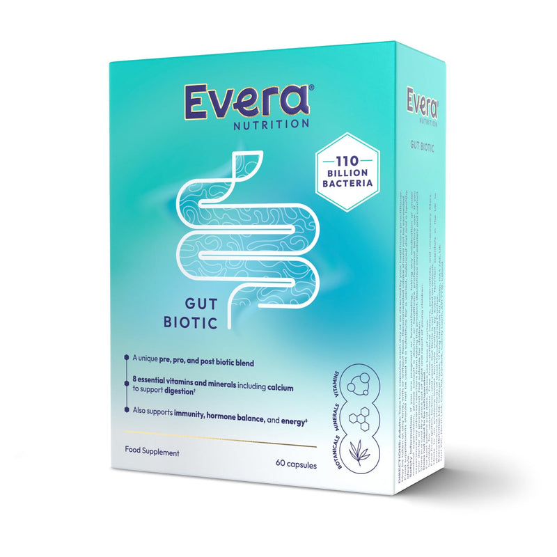 Gut Biotic, 60 Capsules - Supports Digestion, Immunity, Hormone Balance & Energy | 110 Billion Bacteria | Pre, Pro & Post Biotic Blend + Essential Vitamins and Minerals