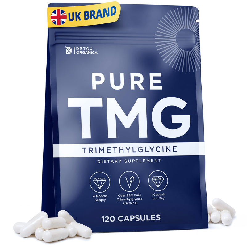 Detox Organica TMG Supplement 750 mg - 120 Capsules - 99% Pure Trimethylglycine (Betaine) - Supports DNA Methylation, Liver & Heart Health - Food Supplement - Vegan, Non-GMO