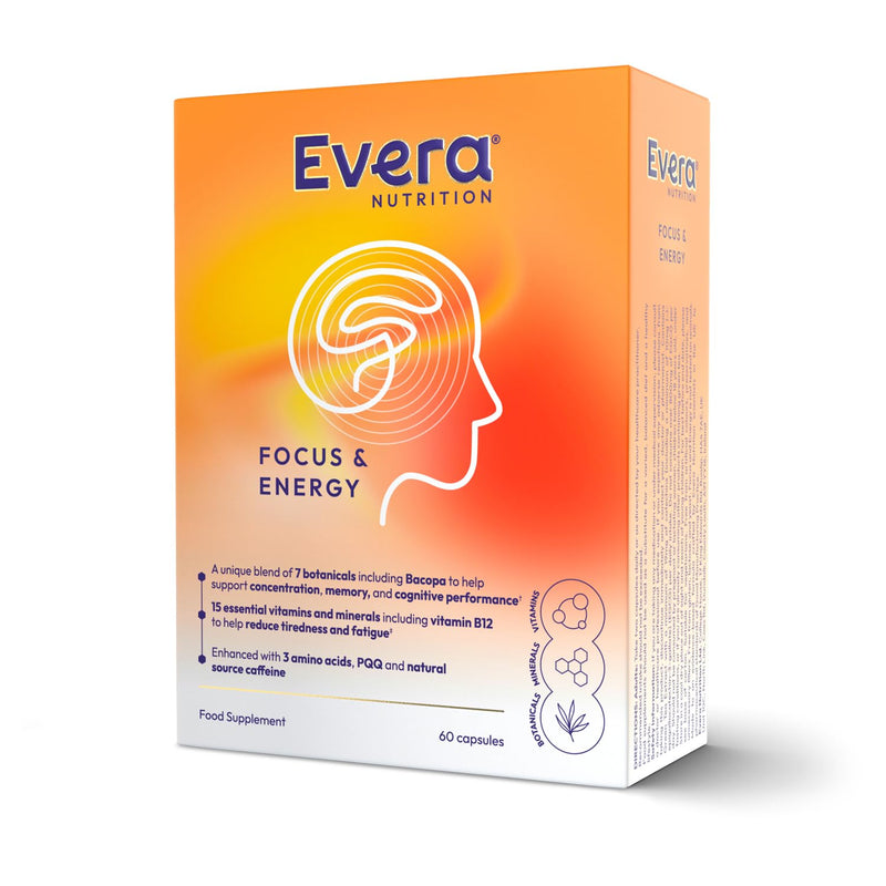 Focus & Energy, 60 Capsules | Supports Concentration, Memory & Cognitive Function | Helps Reduce Tiredness & Fatigue | 7 Botanicals + 15 Essential Vitamins & Minerals