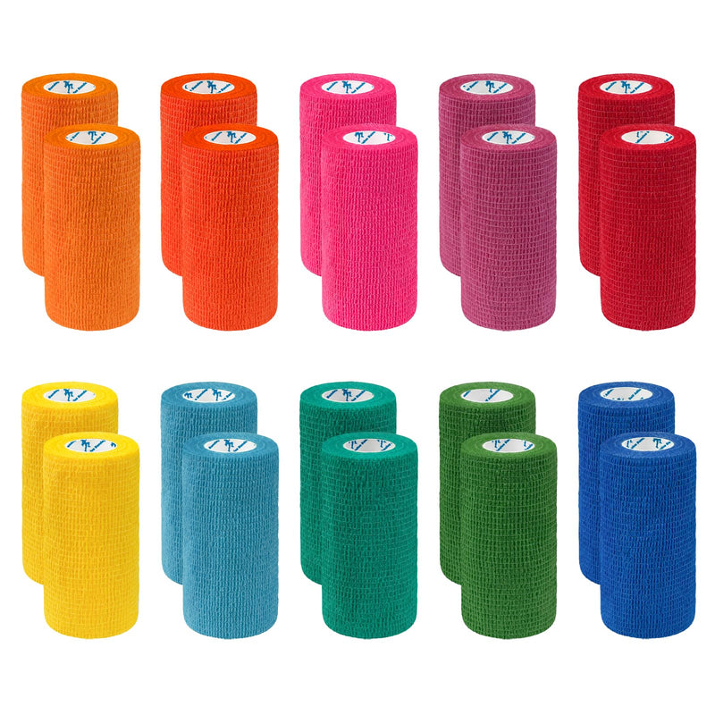 20 Rolls Self Adhesive Bandage 4 inch Self Adherent Cohesive Bandages, 10cm x 4.5m Elastic Breathable Bandage Wrap for Wriste, Sports and Stretch Athletic,Pet Vet Wrap for Horse,Dog,Cat Mixed-20 Rolls