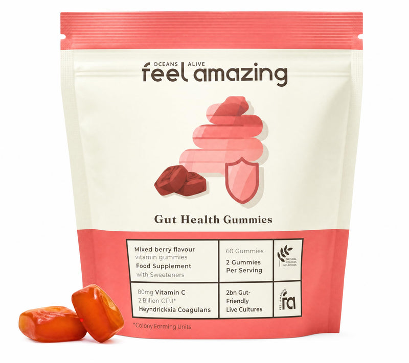Feel Amazing Gut Health Probiotic Gummies - with 1 Billion Live Cultures & Vitamin C - 60 Orange-Flavoured Gummies - 1 Month Supply