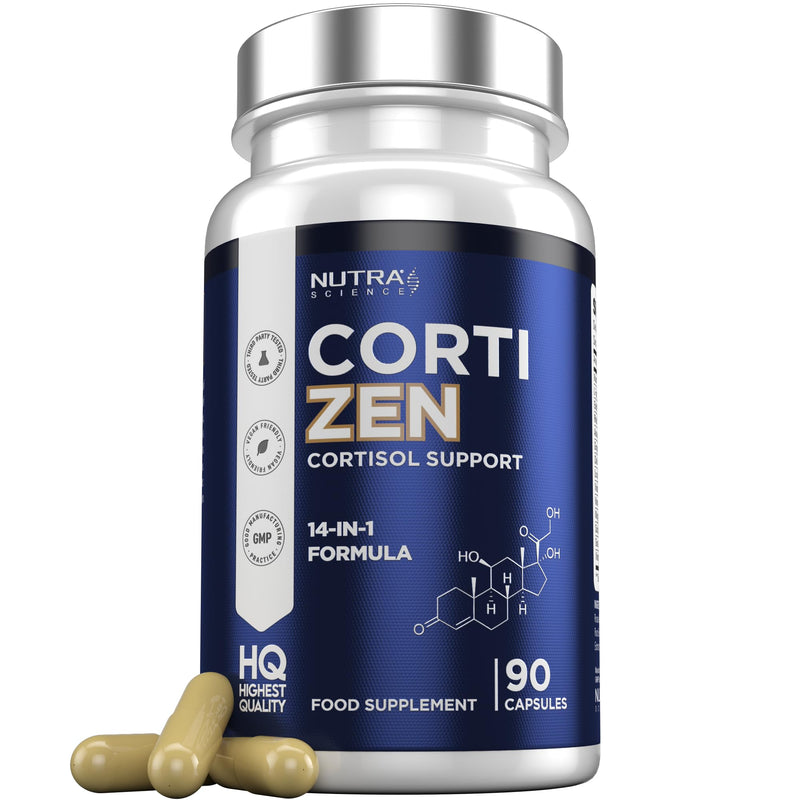 CortiZen High Strength 14 in 1 Cortisol Reducing Supplements - 3 Month Supply Cortisol Support with Rhodiola Rosea, Ashwagandha 90 Vegan Capsules