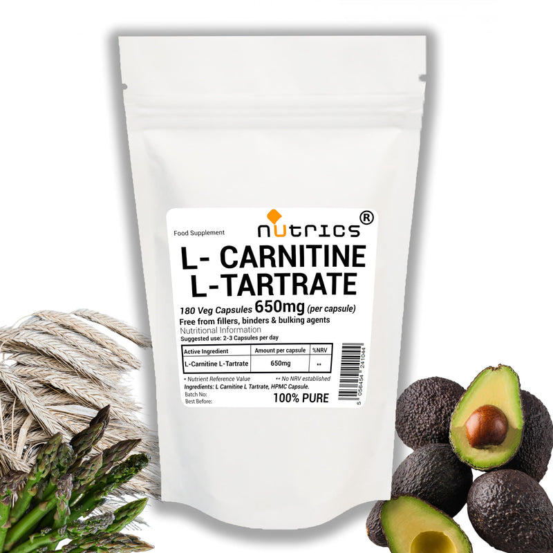 650mg (per Capsule) L CARNITINE L Tartrate 180 V Capsules - Highly Bioavailable 100% Pure No fillers, Binders or Bulking Agents - Vegetarian (180 V Capsules)