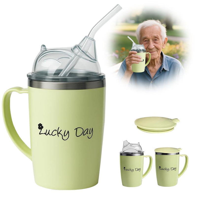 350ml Adult Sippy Cup, 3-in-1 Beakers for Elderly, Adult Sippy Cups for The Elderly Non Spill, Sippy Cup for Adults with Handle, Stainless Steel Dysphagia Cups for Elderly Patient